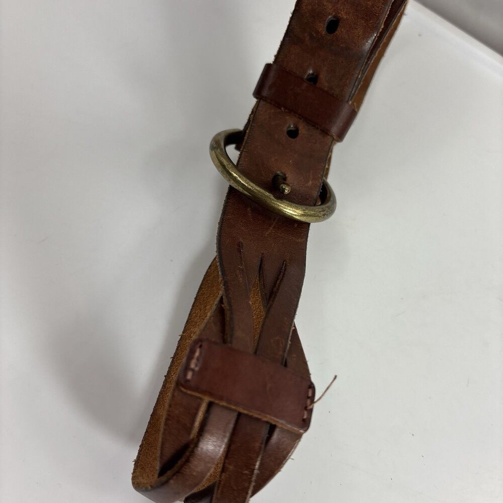VTG American Eagle Outfitters Braided Leather Belt Cognac Brown Brass Buckle 34" - Picture 8 of 16